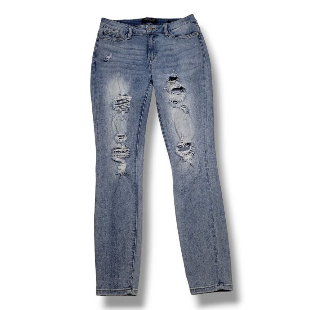 Judy Blue Skinny Fit Jeans Womens 29 Distressed Mid Rise Light Wash
